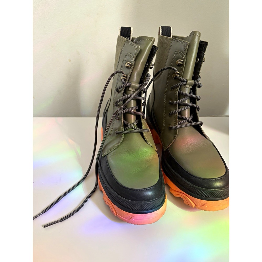 Sorel Kinetic Women's Lace-Up Ankle Bootie Green/Black/Orange Platform US 9